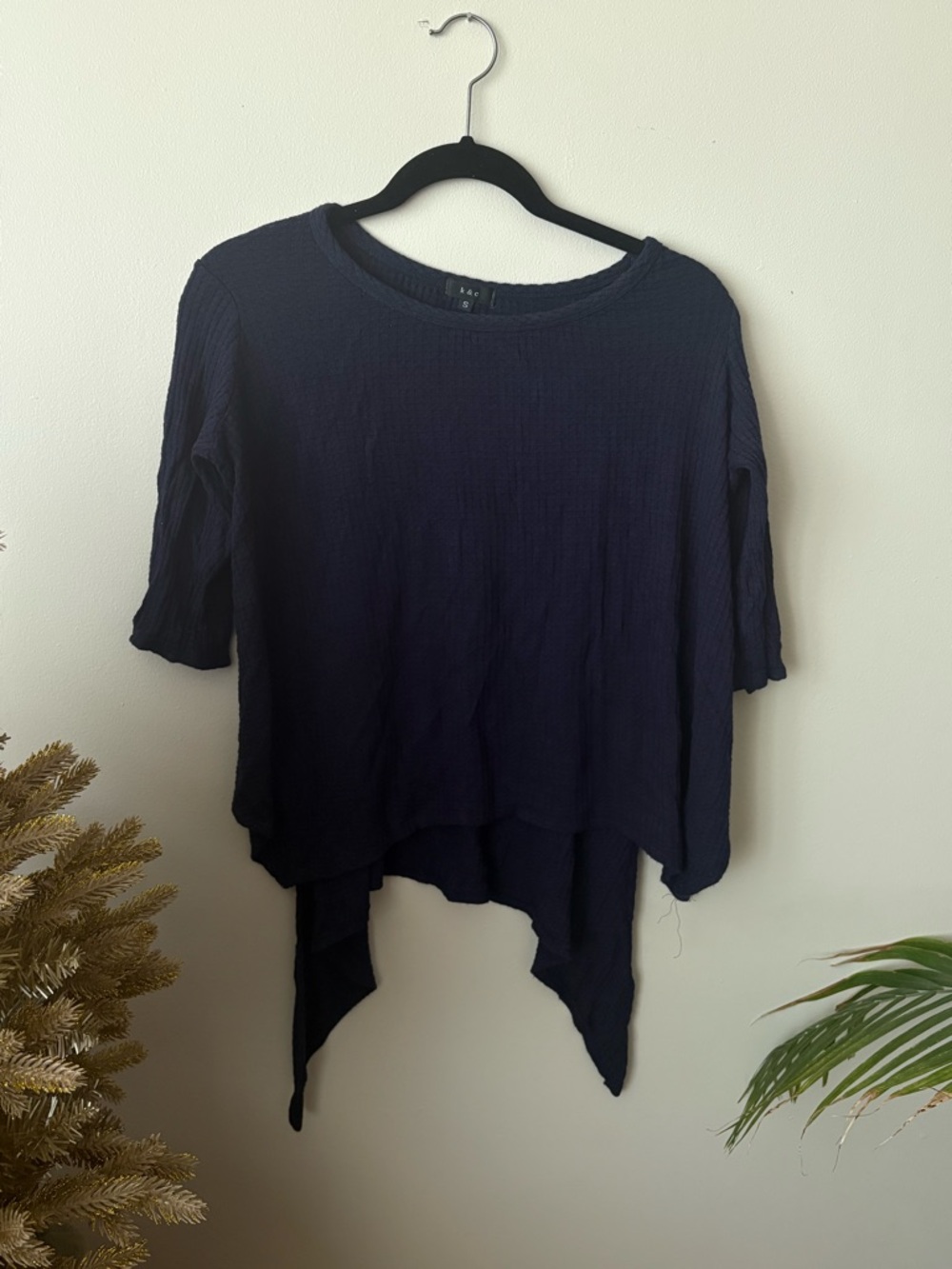 Relaxed Navy Asymmetric Hem Tunic Top